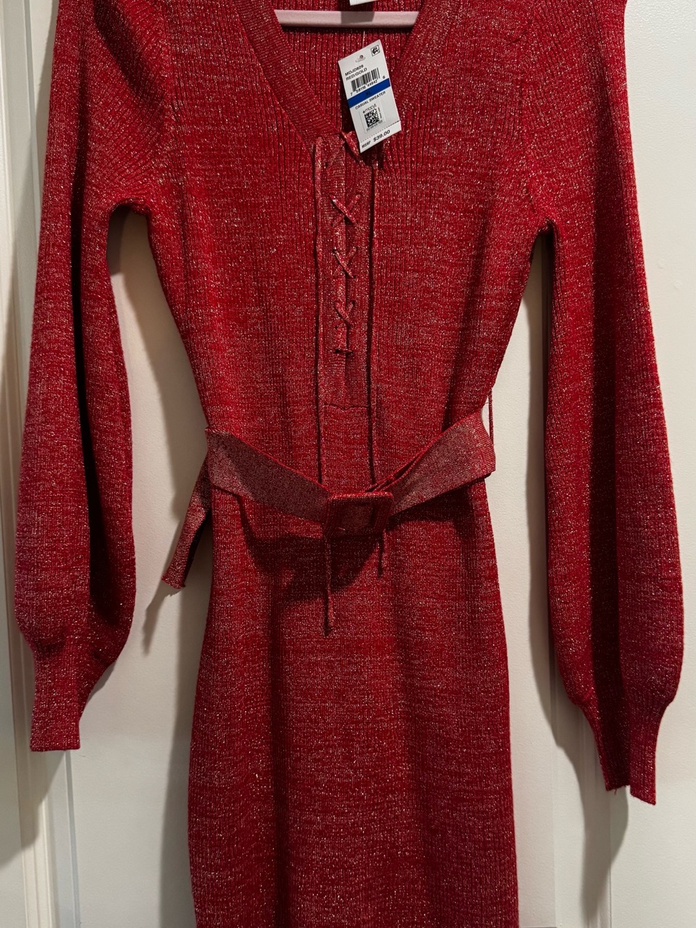 Planet Gold Red and Gold Metallic Knit Sweaterr